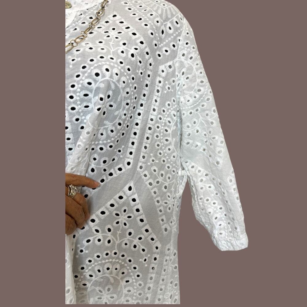 Milio Milano Women's boho 100% cotton Eyelet 3/4 sleeve midi Dress Size S NWOT - Picture 8 of 9